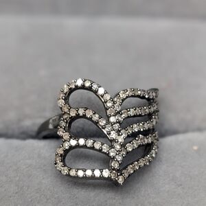 New Natural Diamond Ring 0.55ct Sterling Silver Black Rhodium 7.5 925 Stamped